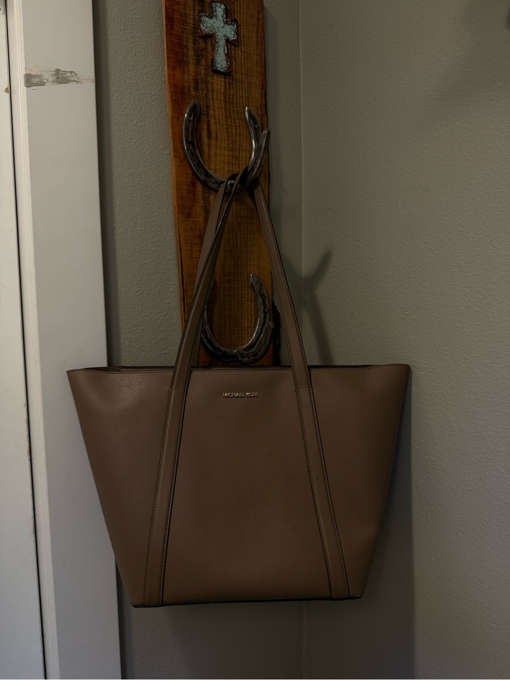 Michael Kors Brown Leather Tote with Gold Logo